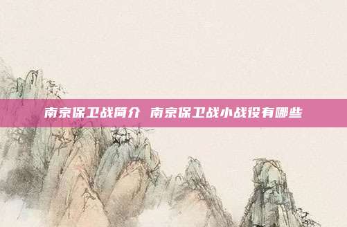 南京保卫战简介 南京保卫战小战役有哪些