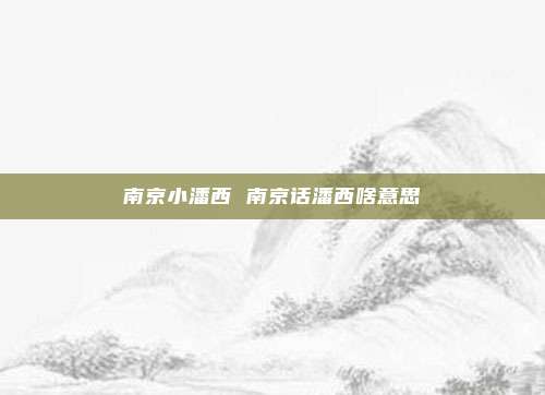 南京小潘西 南京话潘西啥意思