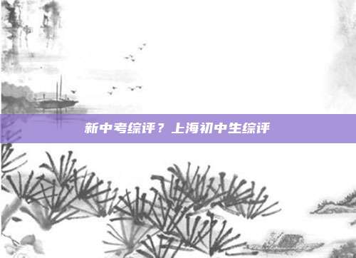 新中考综评？上海初中生综评