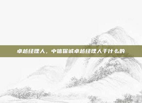 卓越经理人,中信保诚卓越经理人干什么的