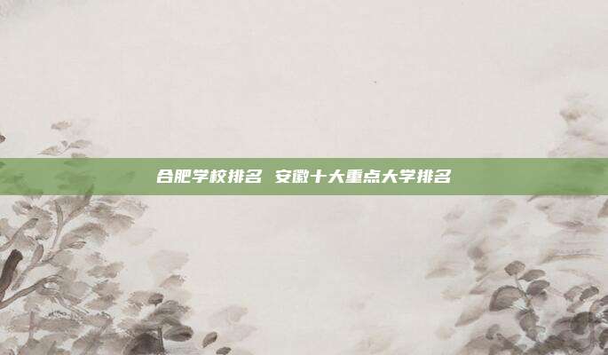合肥学校排名 安徽十大重点大学排名