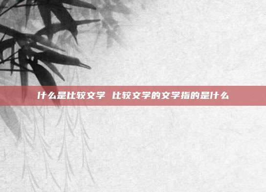 什么是比较文学 比较文学的文学指的是什么
