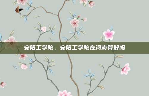 安阳工学院，安阳工学院在河南算好吗