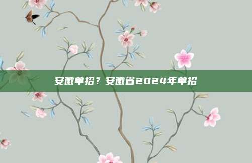 安徽单招？安徽省2024年单招