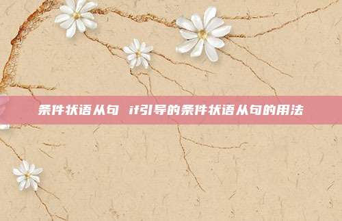 条件状语从句 if引导的条件状语从句的用法
