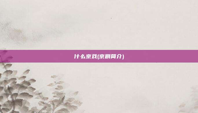 什么京戏(京剧简介)