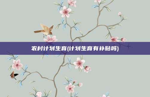 农村计划生育(计划生育有补贴吗)