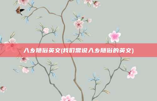 入乡随俗英文(我们常说入乡随俗的英文)