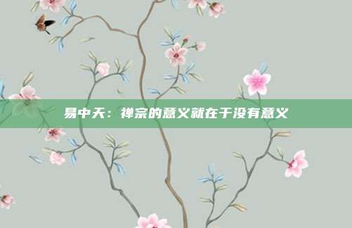 易中天：禅宗的意义就在于没有意义
