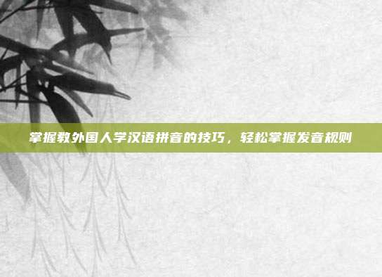 掌握教外国人学汉语拼音的技巧，轻松掌握发音规则
