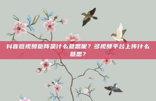 抖音短视频矩阵是什么意思呢？多视频平台上传什么意思？