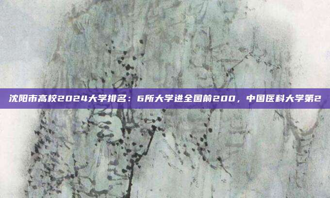 沈阳市高校2024大学排名：6所大学进全国前200，中国医科大学第2
