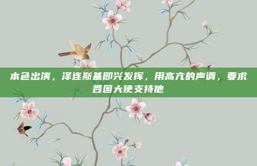 本色出演，泽连斯基即兴发挥，用高亢的声调，要求各国大使支持他