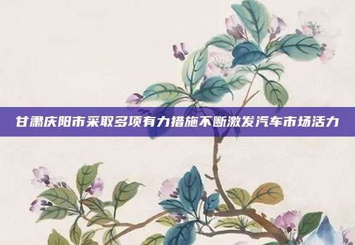 甘肃庆阳市采取多项有力措施不断激发汽车市场活力