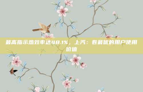 最高指示热效率达48.1%，上汽：卷最优的用户使用价值