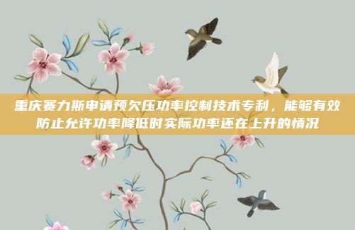 重庆赛力斯申请预欠压功率控制技术专利，能够有效防止允许功率降低时实际功率还在上升的情况