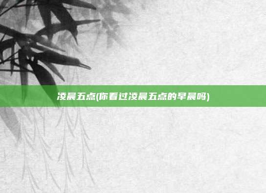 凌晨五点(你看过凌晨五点的早晨吗)