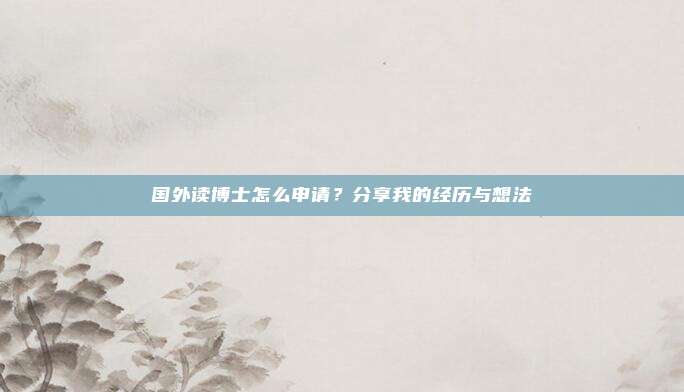 国外读博士怎么申请?分享我的经历与想法