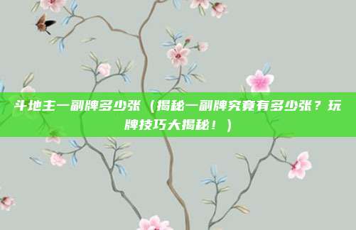 斗地主一副牌多少张(揭秘一副牌究竟有多少张?玩牌技巧大揭秘!)