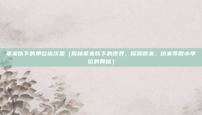 毫米以下的单位依次是(揭秘毫米以下的世界,探索微米、纳米等微小单位的奥秘)