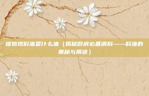 植物燃料油是什么油(揭秘厨房必备调料——料油的奥秘与用途)