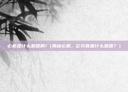 心机是什么意思啊?(揭秘心机,它究竟是什么意思?)