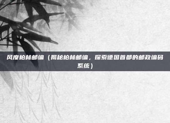 风度柏林邮编(揭秘柏林邮编,探索德国首都的邮政编码系统)