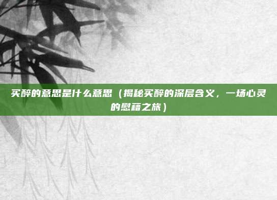 买醉的意思是什么意思(揭秘买醉的深层含义,一场心灵的慰藉之旅)