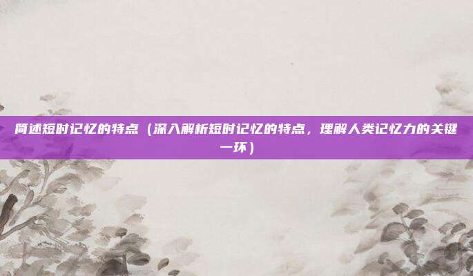 简述短时记忆的特点(深入解析短时记忆的特点,理解人类记忆力的关键一环)