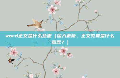 word正文是什么意思(深入解析,正文究竟是什么意思?)