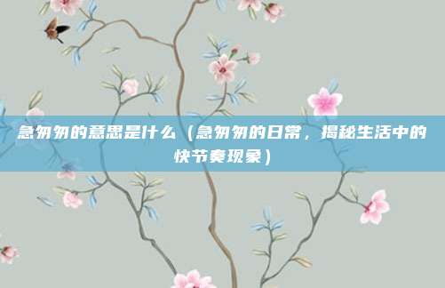 急匆匆的意思是什么(急匆匆的日常,揭秘生活中的快节奏现象)