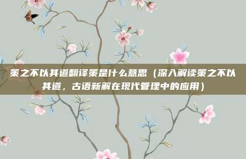 策之不以其道翻译策是什么意思(深入解读策之不以其道,古语新解在现代管理中的应用)