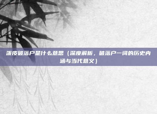 泼皮破落户是什么意思(深度解析,破落户一词的历史内涵与当代意义)