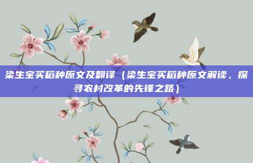 梁生宝买稻种原文及翻译(梁生宝买稻种原文解读,探寻农村改革的先锋之路)
