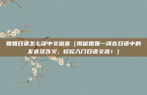 姐姐日语怎么读中文谐音(揭秘姐姐一词在日语中的发音及含义,轻松入门日语交流!)