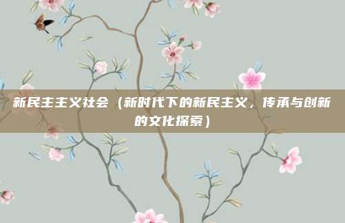新民主主义社会(新时代下的新民主义,传承与创新的文化探索)