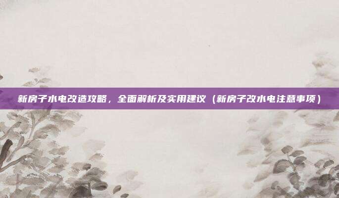 新房子水电改造攻略，全面解析及实用建议（新房子改水电注意事项）