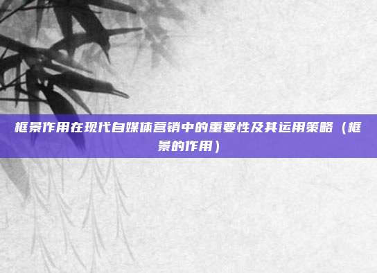 框景作用在现代自媒体营销中的重要性及其运用策略（框景的作用）