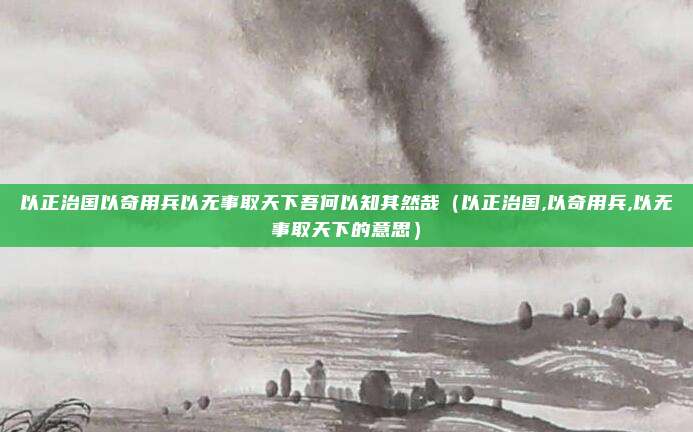 以正治国以奇用兵以无事取天下吾何以知其然哉(以正治国,以奇用兵,以无事取天下的意思)