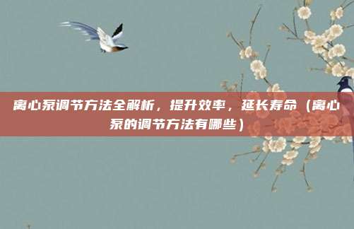 离心泵调节方法全解析，提升效率，延长寿命（离心泵的调节方法有哪些）