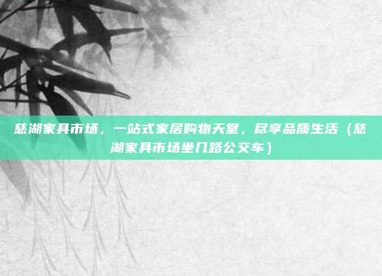 慈湖家具市场，一站式家居购物天堂，尽享品质生活（慈湖家具市场坐几路公交车）