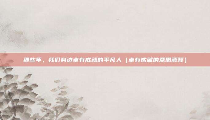那些年,我们身边卓有成就的平凡人(卓有成就的意思解释)