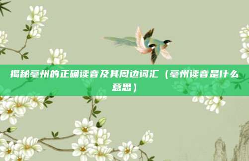 揭秘亳州的正确读音及其周边词汇(亳州读音是什么意思)