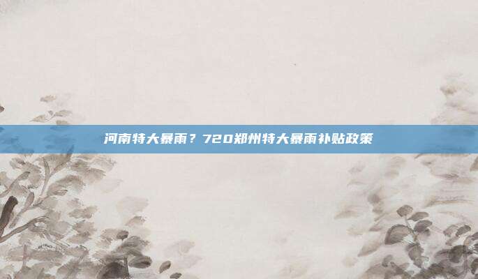 河南特大暴雨?720郑州特大暴雨补贴政策