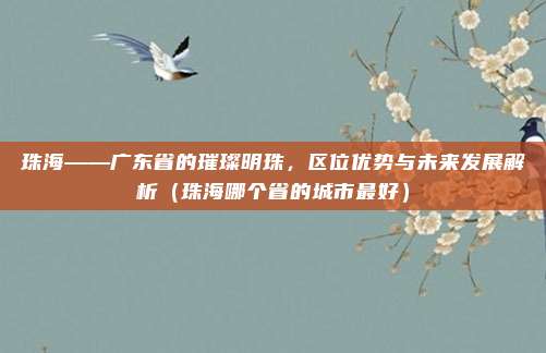 珠海——广东省的璀璨明珠，区位优势与未来发展解析（珠海哪个省的城市最好）