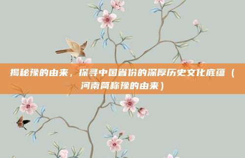 揭秘豫的由来，探寻中国省份的深厚历史文化底蕴（河南简称豫的由来）