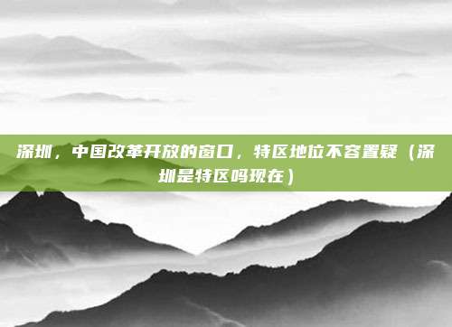 深圳，中国改革开放的窗口，特区地位不容置疑（深圳是特区吗现在）