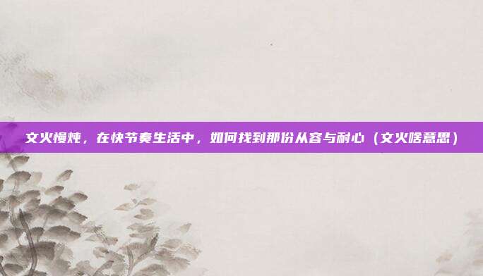 文火慢炖，在快节奏生活中，如何找到那份从容与耐心（文火啥意思）