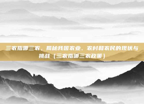 三农指哪三农,揭秘我国农业、农村和农民的现状与挑战(三农指哪三农政策)