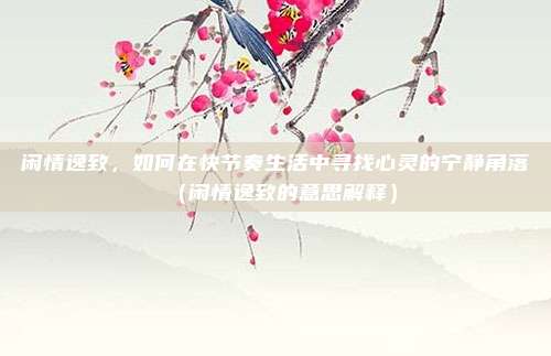 闲情逸致，如何在快节奏生活中寻找心灵的宁静角落（闲情逸致的意思解释）